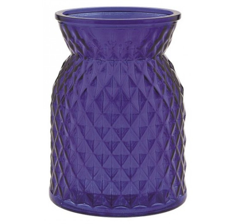 Diamond Pattern Glass Vase - Cobalt Blue